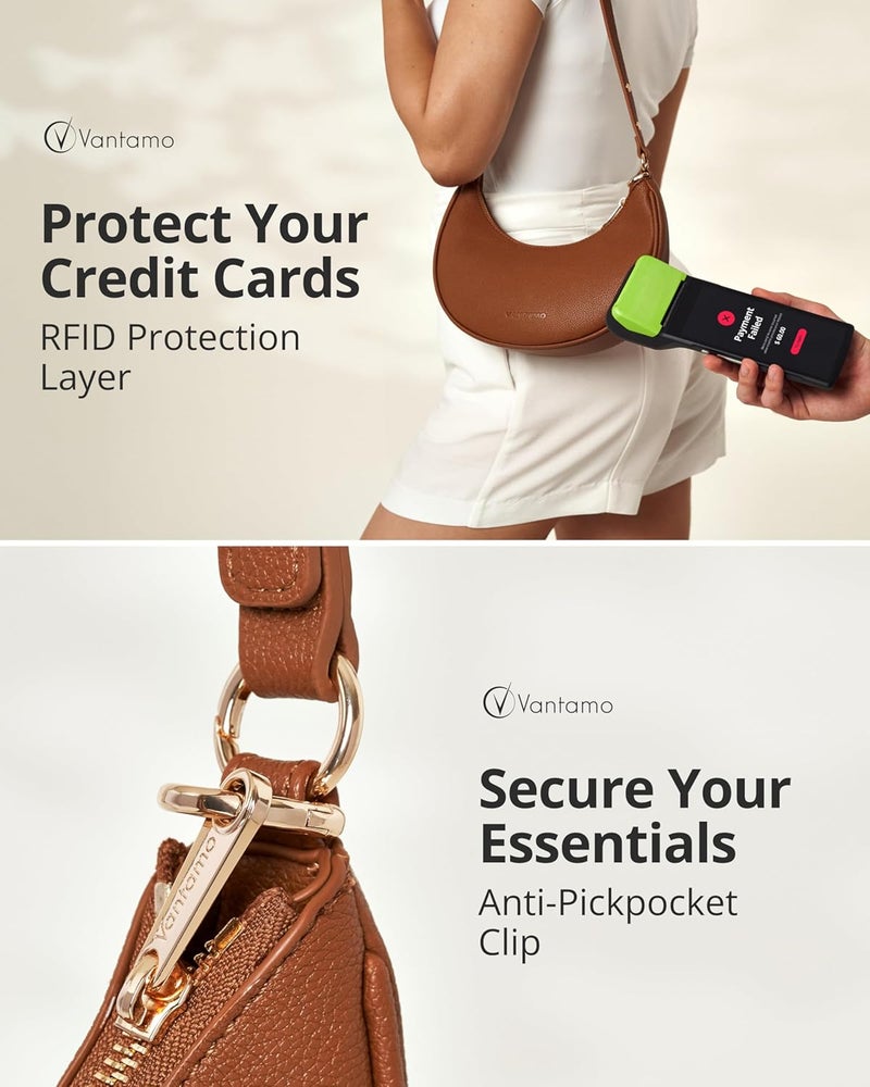 Vantamo Crescent Bags For Women with RFID Protection, Half Moon Clutch Purses for Women with Anti-Theft Clip for Extra Safety - Image 5